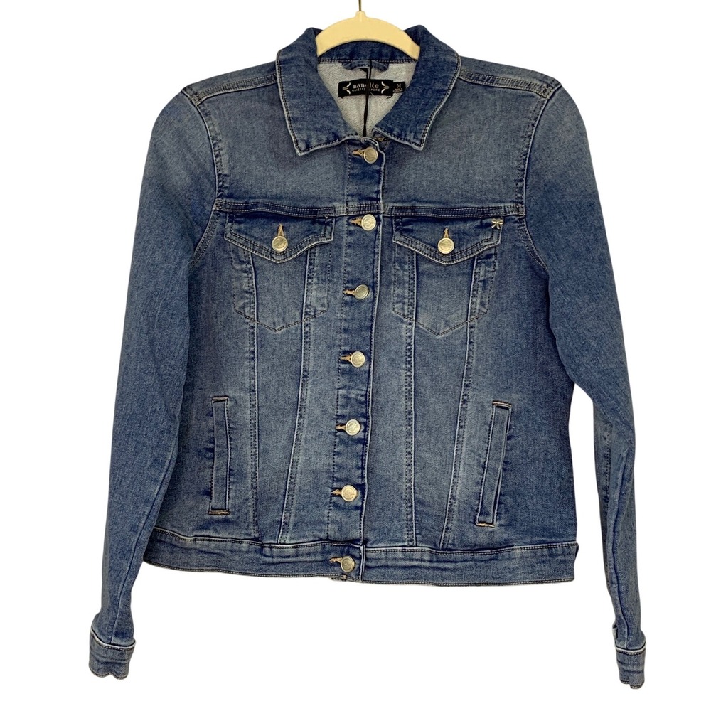 Nanette Lepore Women Blue Denim Jean Jacket Wash Buttons‎ Pockets Size M